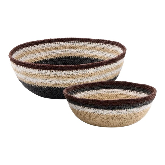 47th and Main Neutral Striped Seagrass Bowls Set of 2 Home Decor Brand New - Picture 2 of 5